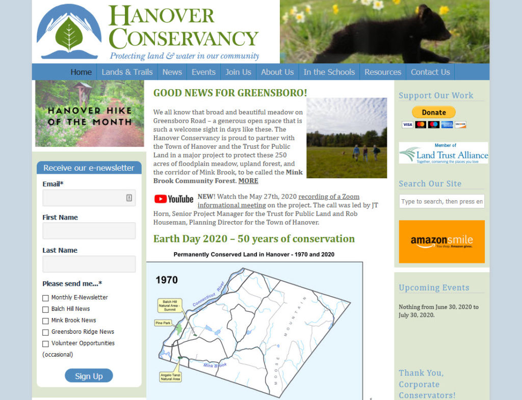 Hanover Conservancy old website screenshot